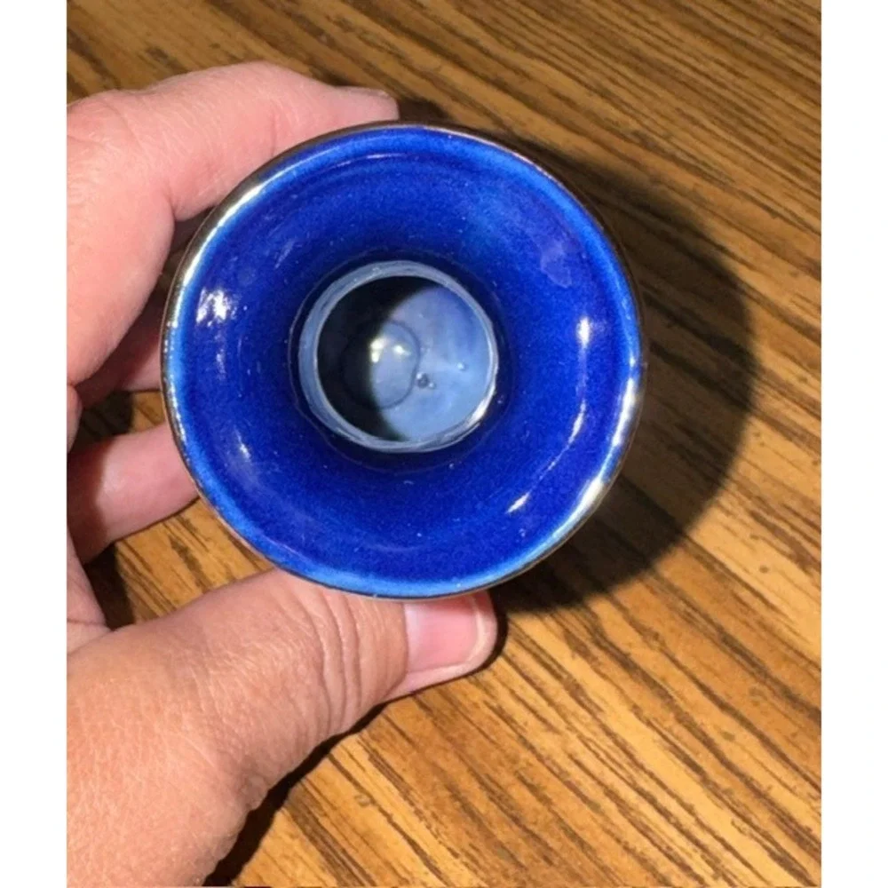 Vintage Cobalt Blue Porcelain Peacock Bud Vase Gold Gilt Floral Chinoiserie 6in